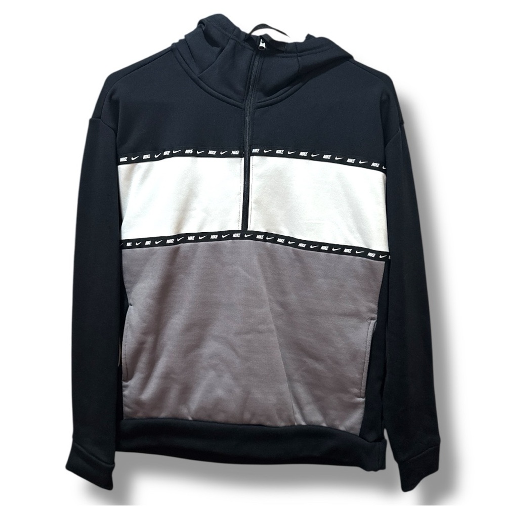 Nike Black and Gray Zip Up Sweater Sporty Design